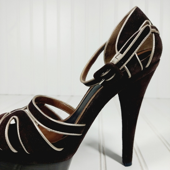 MARNI BROWN LEATHER PLATFORM ANKLE STRAP SANDALS D161 - Picture 10 of 14